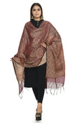 Dark maroon handloom cotton dupatta with natural weave texture