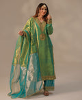 Lime green palazzo suit in organza and net silk with intricate embroidery