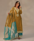 Mustard Organza Embroidered Palazzo Suit with full sleeves