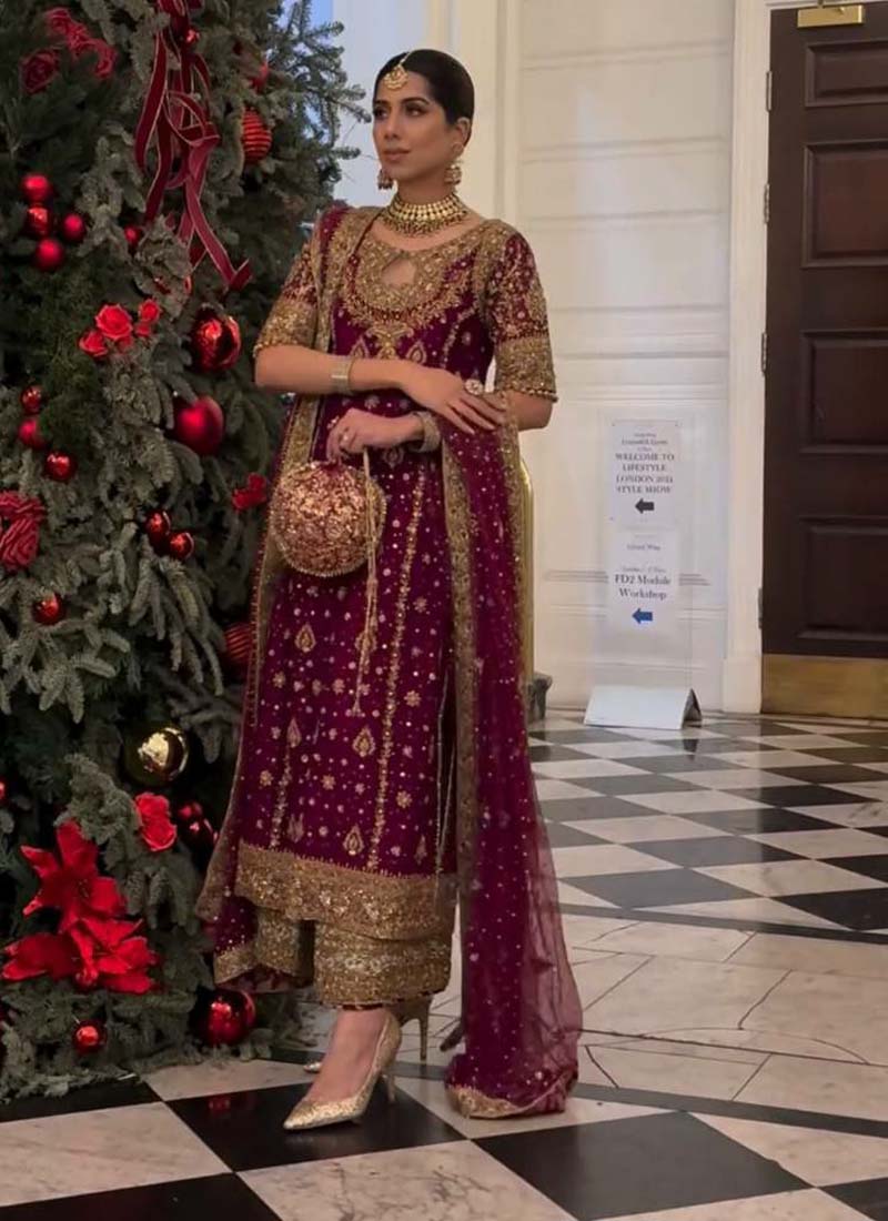 Rich Wine Georgette Salwar Suit with 5mm sequence embroidery