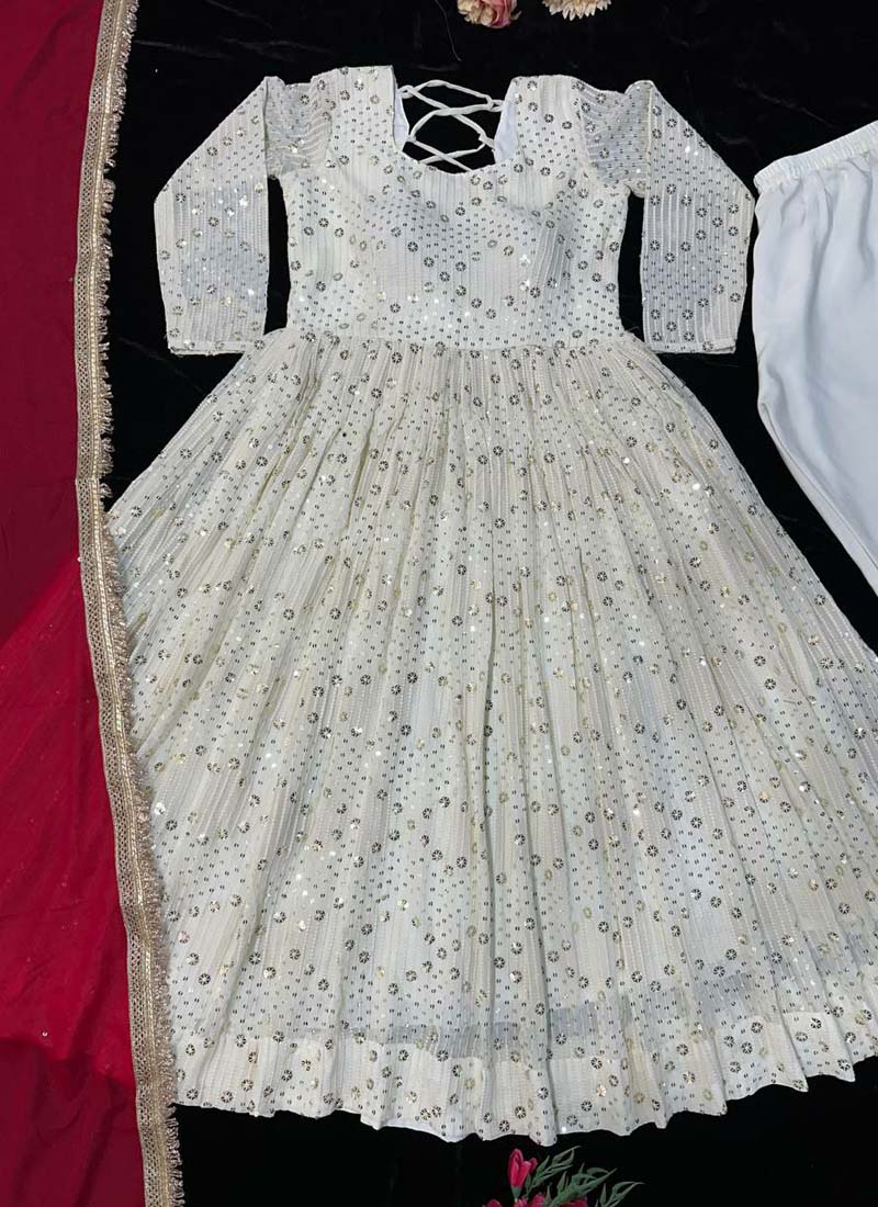 Off White Georgette Embroidered Anarkali Gown