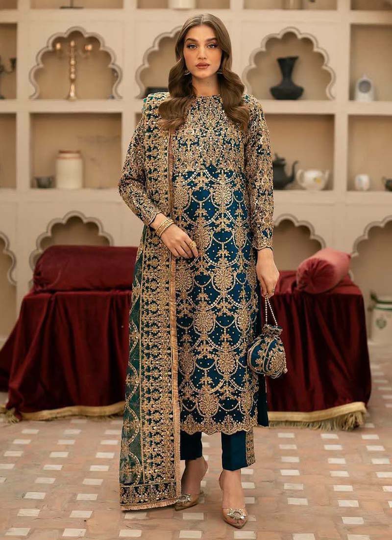 Rama Green georgette salwar suit with detailed embroidery, sequence, and beadwork