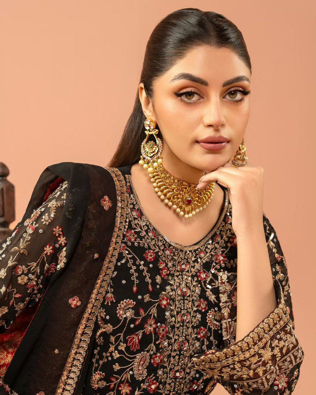 Black Faux Georgette Sequence Salwar Suit with Thread Work