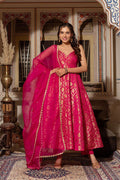 Pink Jacquard Silk gown with intricate weaving patterns and a matching dupatta.