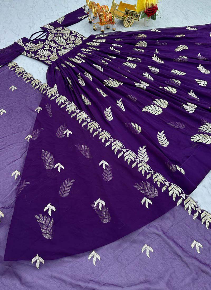 Violet Georgette Gown with Sequence Embroidery and Dupatta