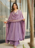 Lavender silk Anarkali suit with palazzo pants and full sleeves