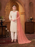 Off white faux georgette salwar suit with embroidery and moti lace work