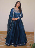 Prazu Fashion Blue Silk Embroidered Designer Gown