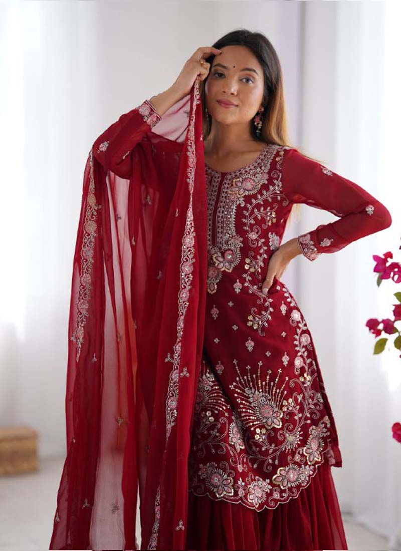 Prazu Fashion Blue Georgette Sequence Sharara Suit