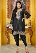 Black chinon silk dhoti suit with sequence embroidery