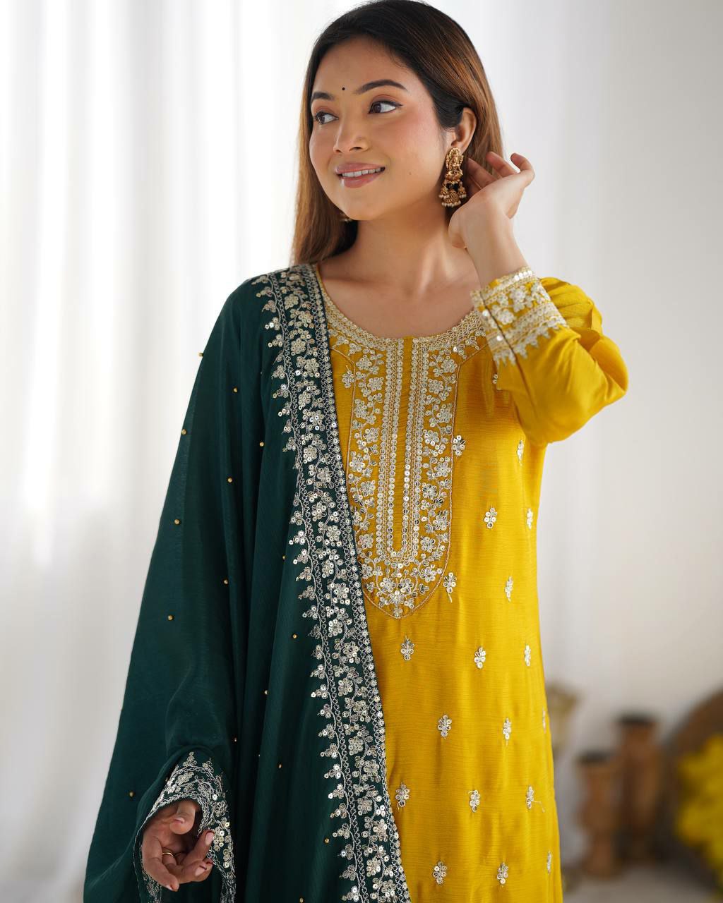 Violet Chinon Silk Embroidered Sharara Suit Set
