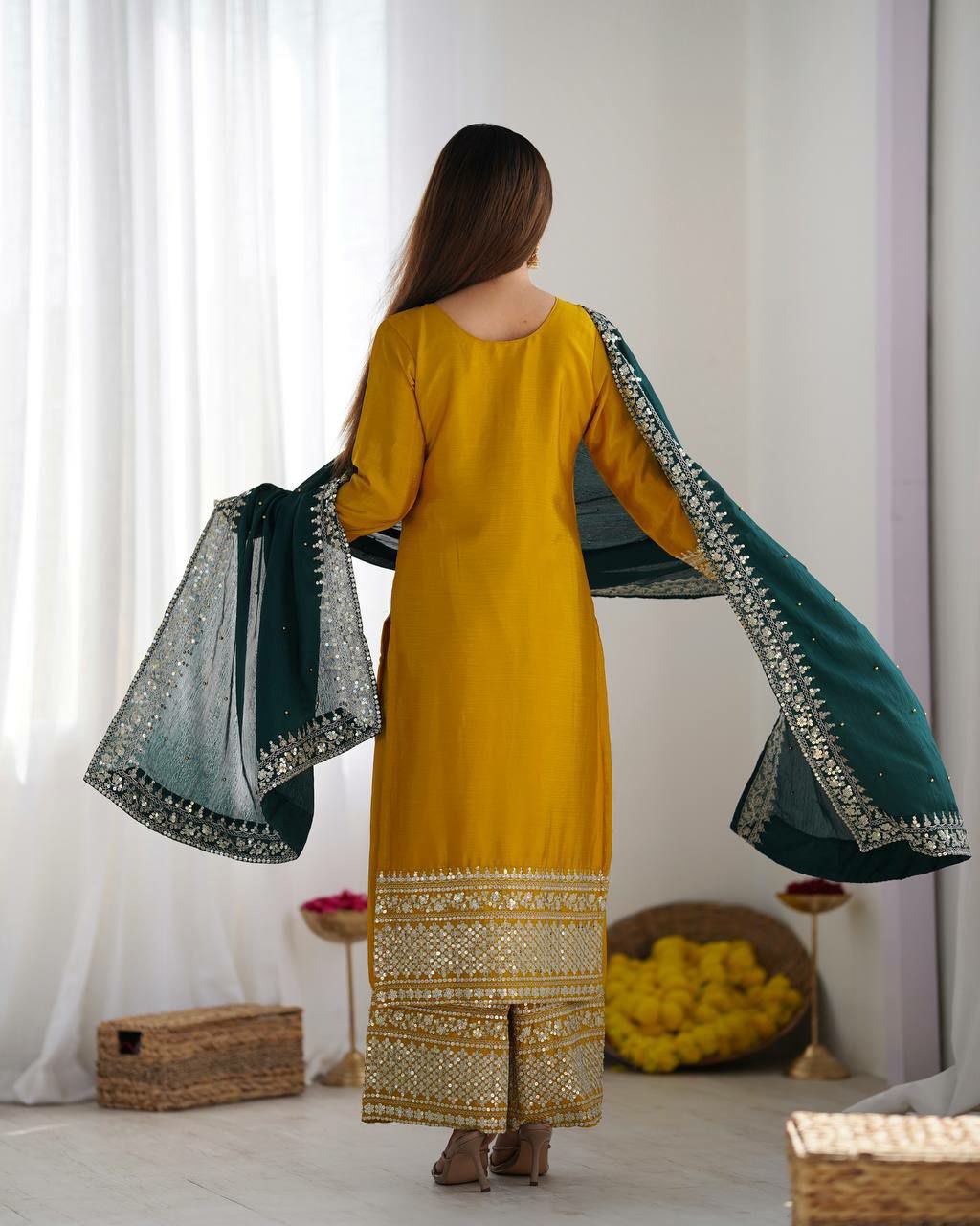 Violet Chinon Silk Embroidered Sharara Suit Set