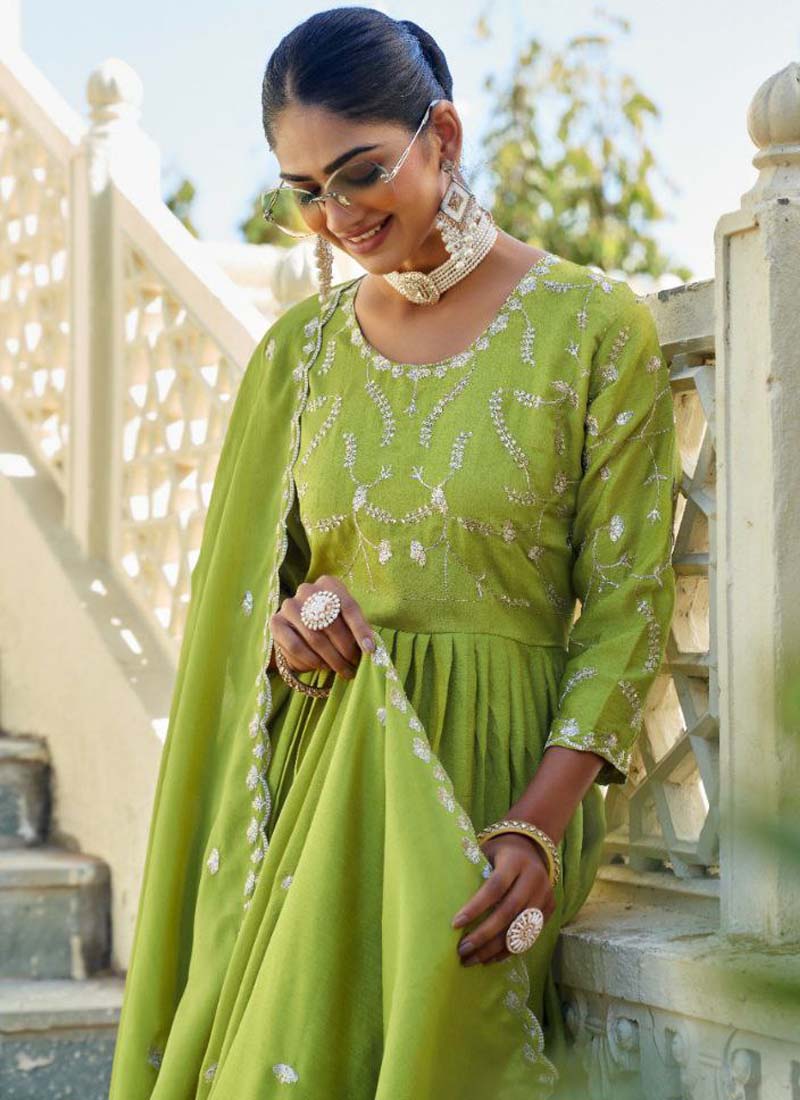 Parrot Green Nayra Cut Embroidered Sharara Suit