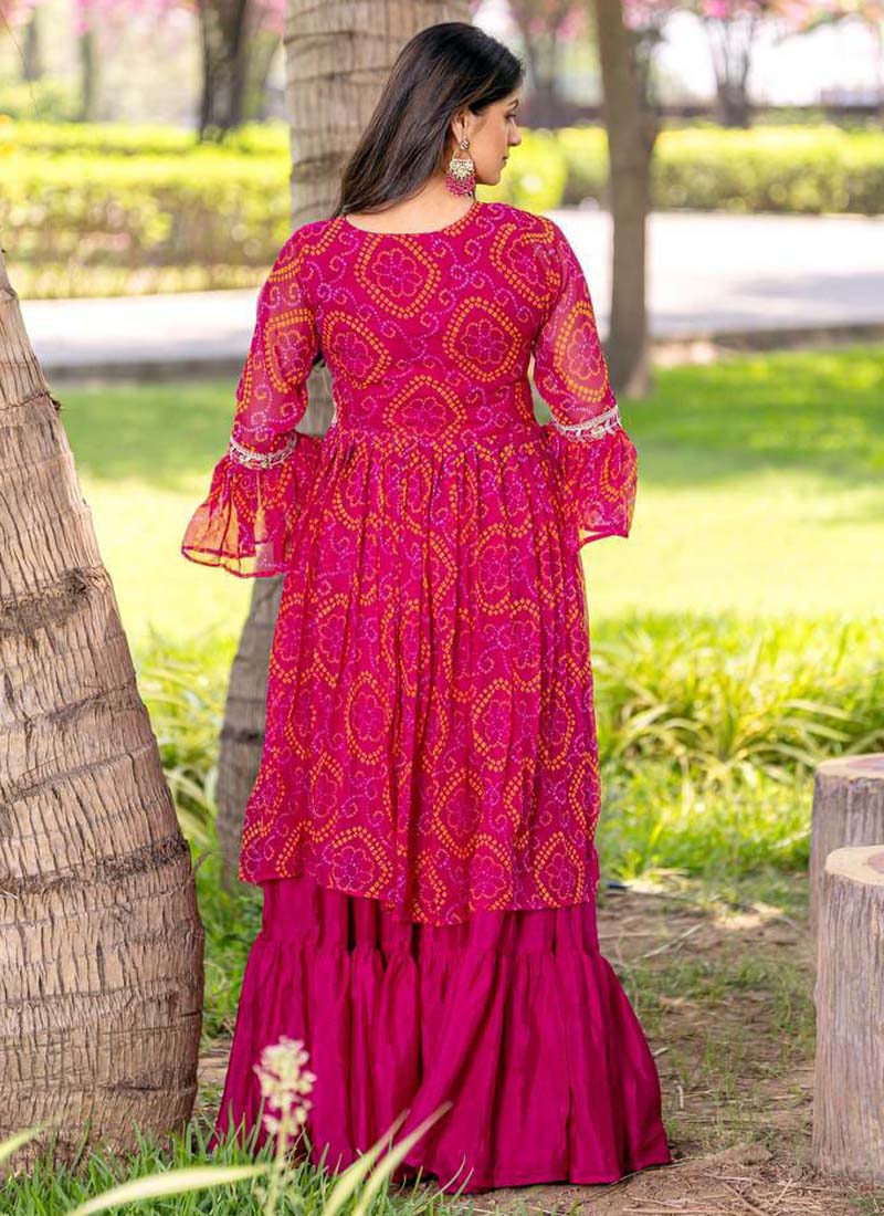 Prazu Fashion Pink Bandhej Embroidered Top With Lehenga