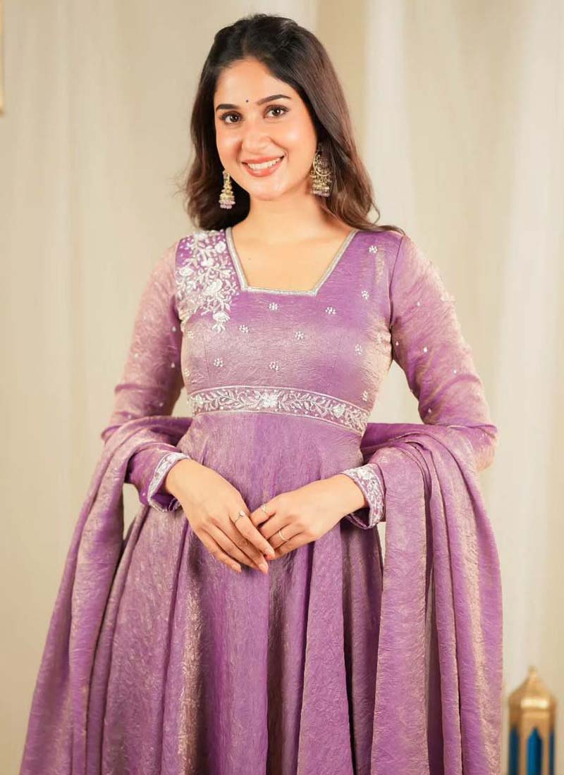 Prazu Fashion Lavender Goldcrush Silk Embroidered Gown With Dupatta