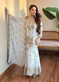 Off White Chinon Silk sharara suit with detailed embroidery and sequence work