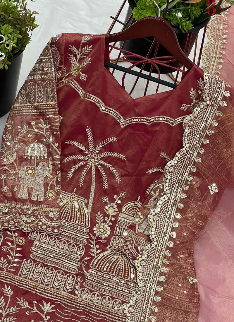 Gajri Organza Embroidered Palazzo Suit Set with Heavy Sequence Work