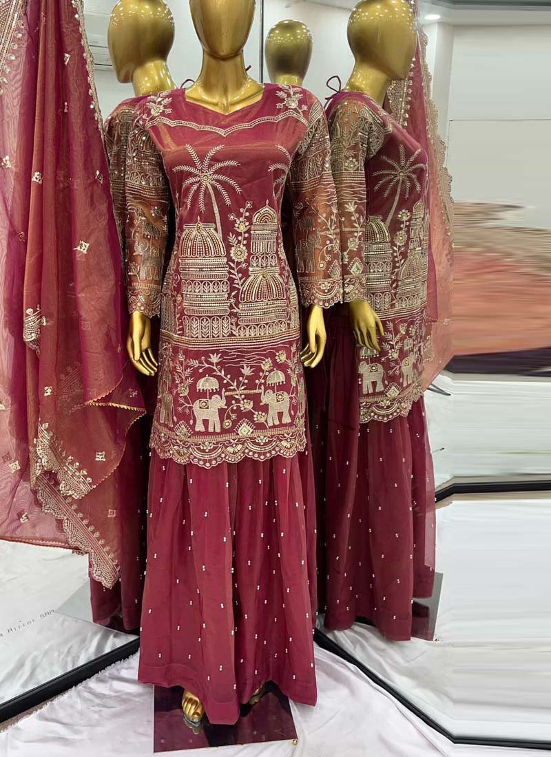 Gajri Organza Embroidered Palazzo Suit Set with Heavy Sequence Work
