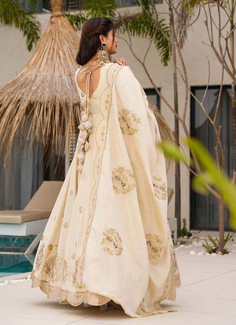 Off White Chinon Silk Sequence Work Anarkali Gown