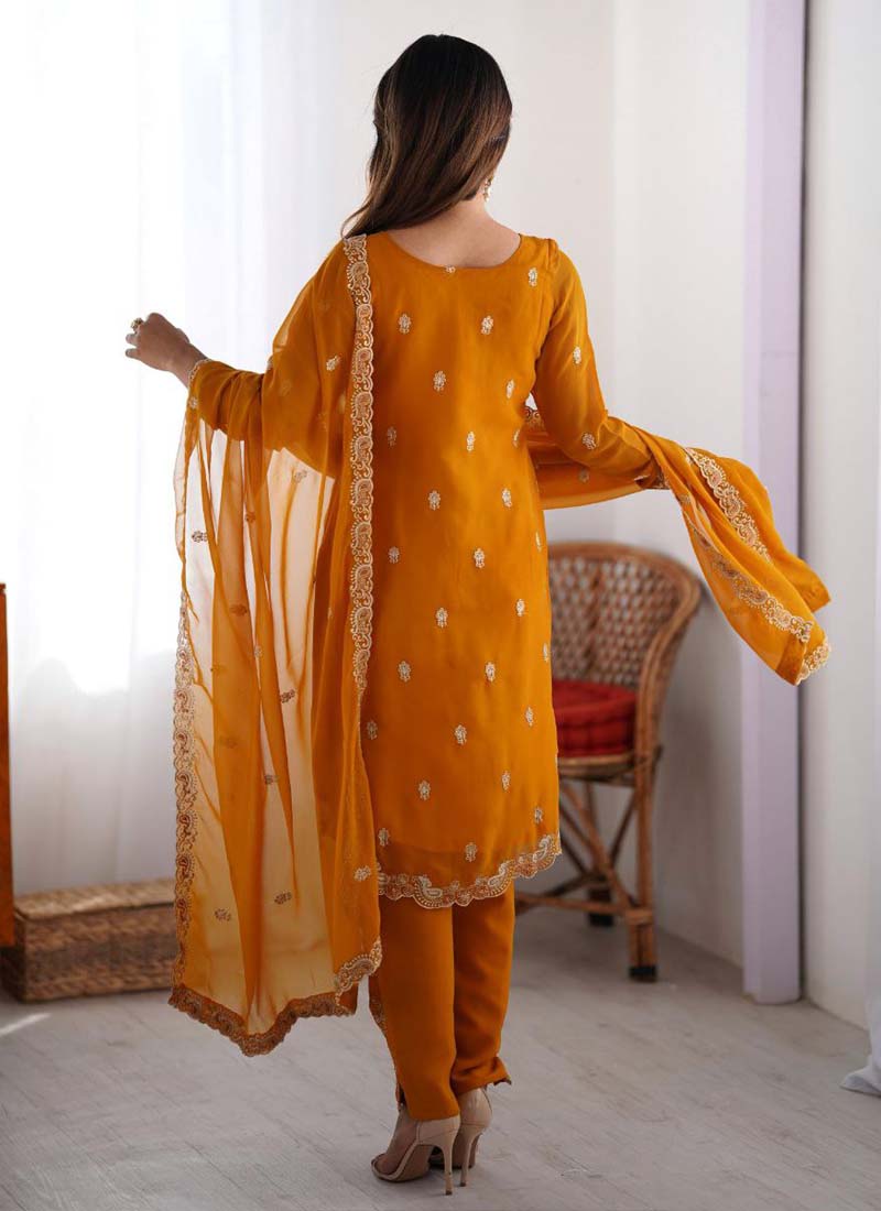 Yellow Georgette Thread Work Salwar Suit Set