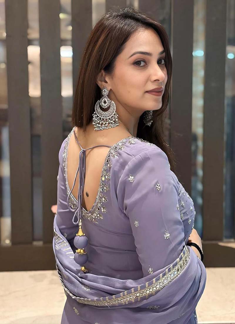 Light Lavender Georgette Embroidered Palazzo Suit Set