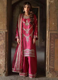 Pink Chinon silk sharara suit with intricate embroidery and sequence work