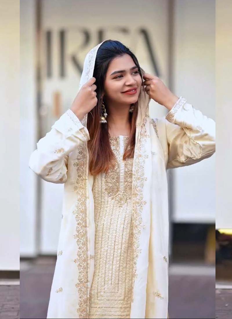 White Georgette Embroidered Salwar Suit Set
