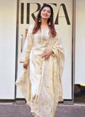 White fox georgette salwar suit with detailed embroidery and comfortable inner lining.