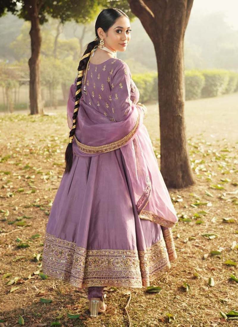 Prazu Fashion Lavender Roman Silk Embroidered Anarkali Suit