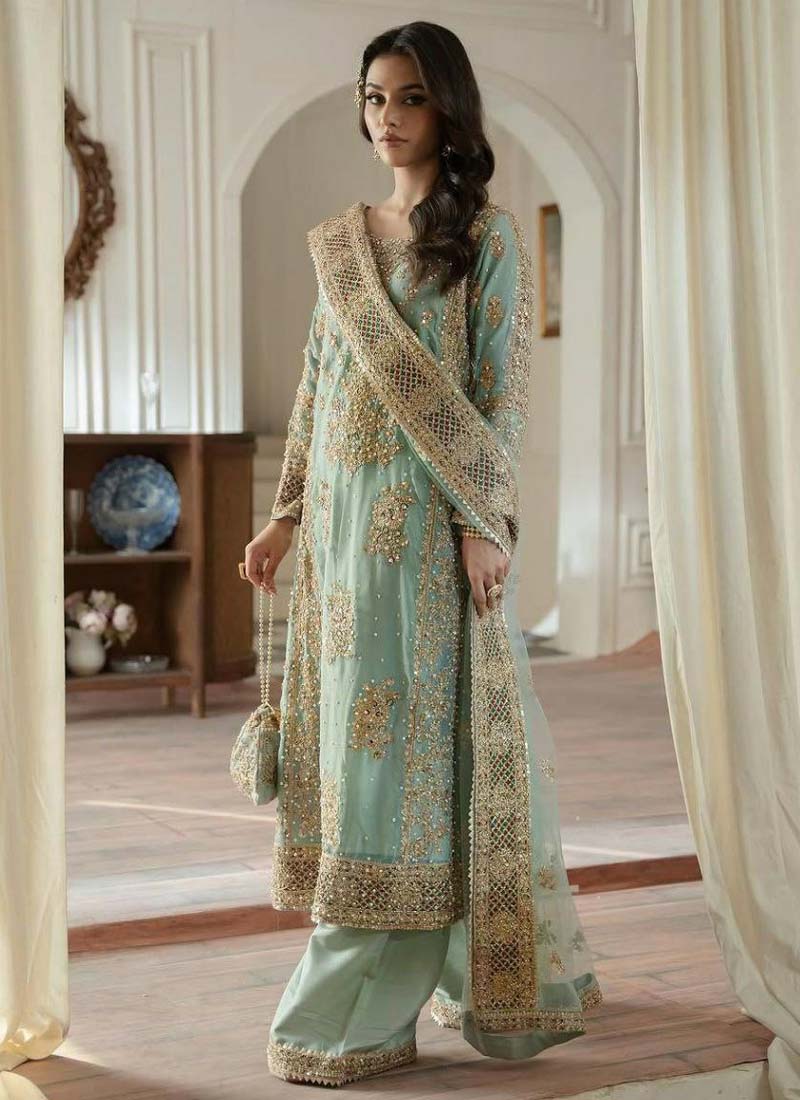 Sky Blue Georgette Embroidered Palazzo Suit Set