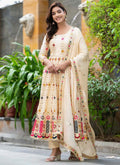 Cream Chinon silk Anarkali suit with intricate embroidery details