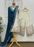 Off-white Chinon silk palazzo suit with heavy embroidery