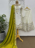 Off White Pure Chinon Silk Palazzo Suit with heavy embroidery