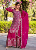 Pink Chinon Silk Palazzo Suit with heavy thread embroidery