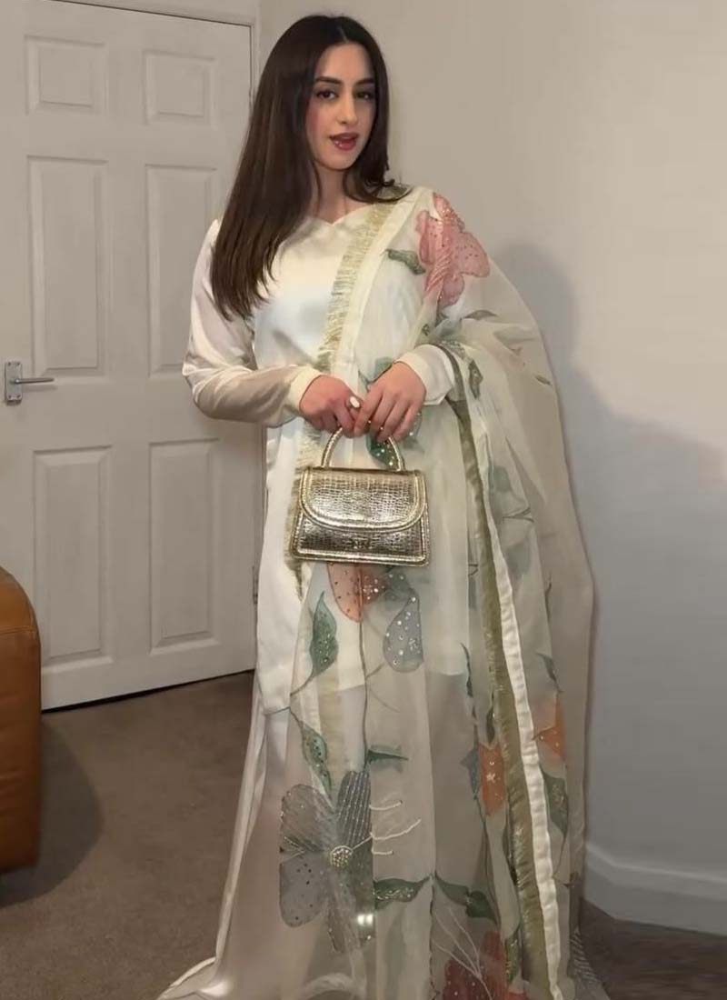 Sophisticated Off White Japan Satin Silk Palazzo Suit