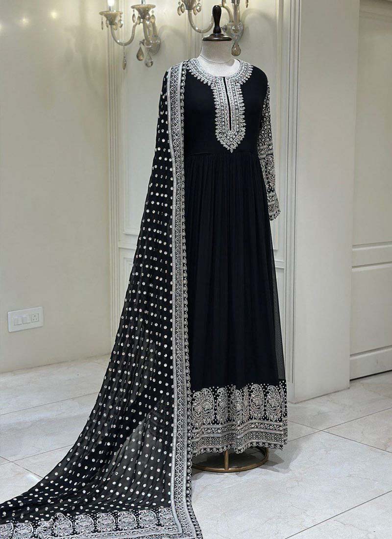 Black Georgette Sequence Anarkali Suit