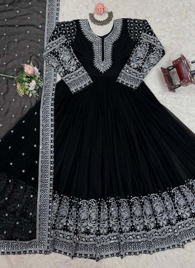 Black Georgette Sequence Anarkali Suit