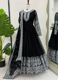 Black georgette Anarkali suit featuring heavy sequence and thread work