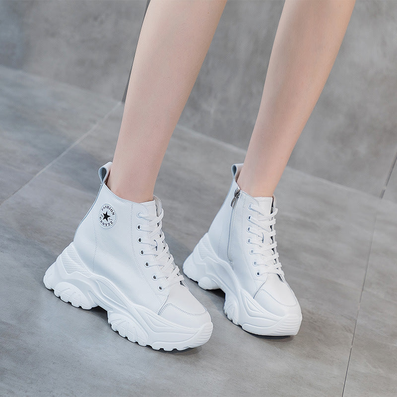 Women's Chunky Platform High-Top Sneakers in White & Black - Image 7