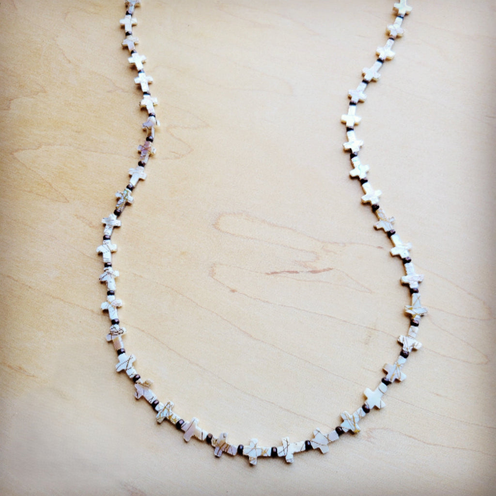 **Long Mother-of-Pearl Cross Necklace 259p