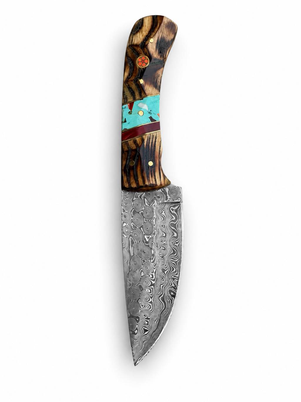 Copper Canyon Damascus Steel Hunter Knife with Turquoise Inlay