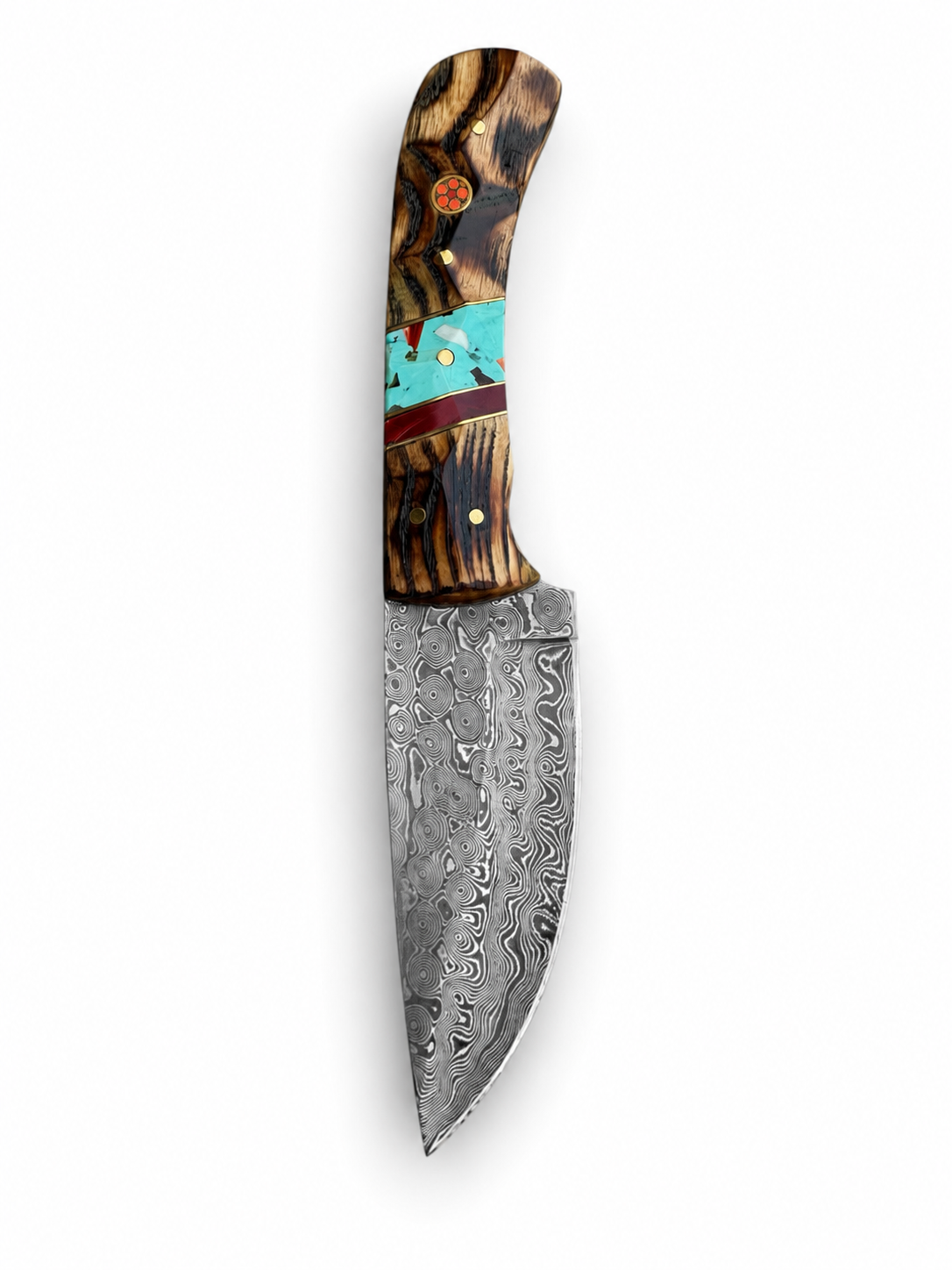 Copper Canyon Damascus Steel Hunter Knife with Turquoise Inlay