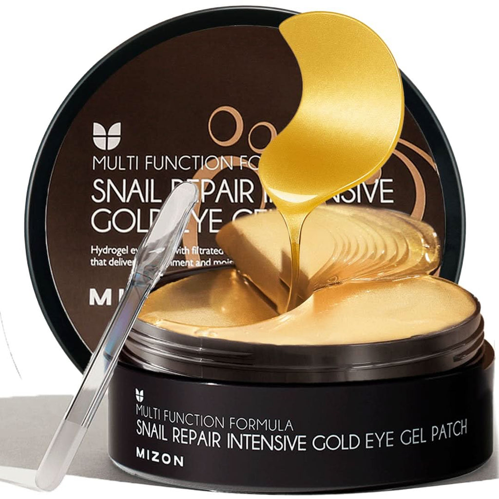 MIZON Snail Repair Intensive Gold Eye Gel Patch Masks in jar packaging with 60 pieces