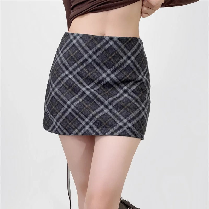 High Waisted Plaid Woolen Mini Pencil Skirt for Women - Image 2