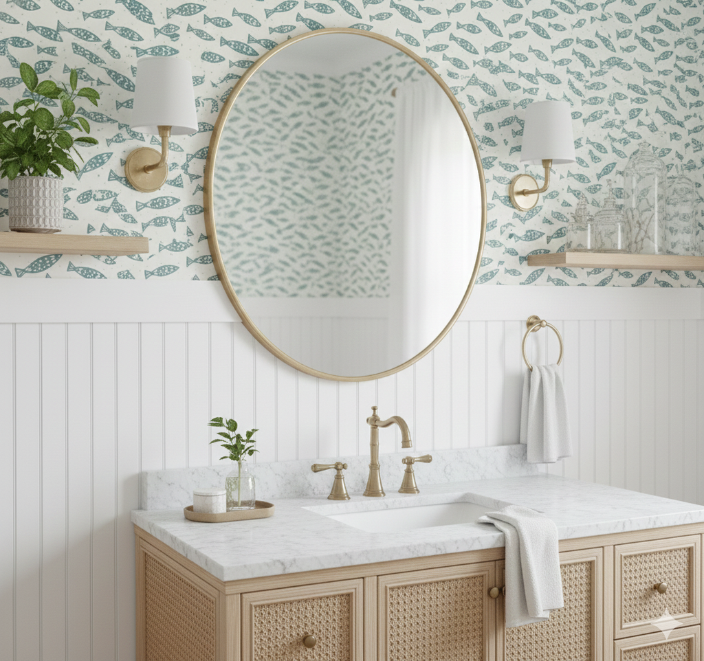 Skipper Coastal Wallpaper in Blue, White, and Beige