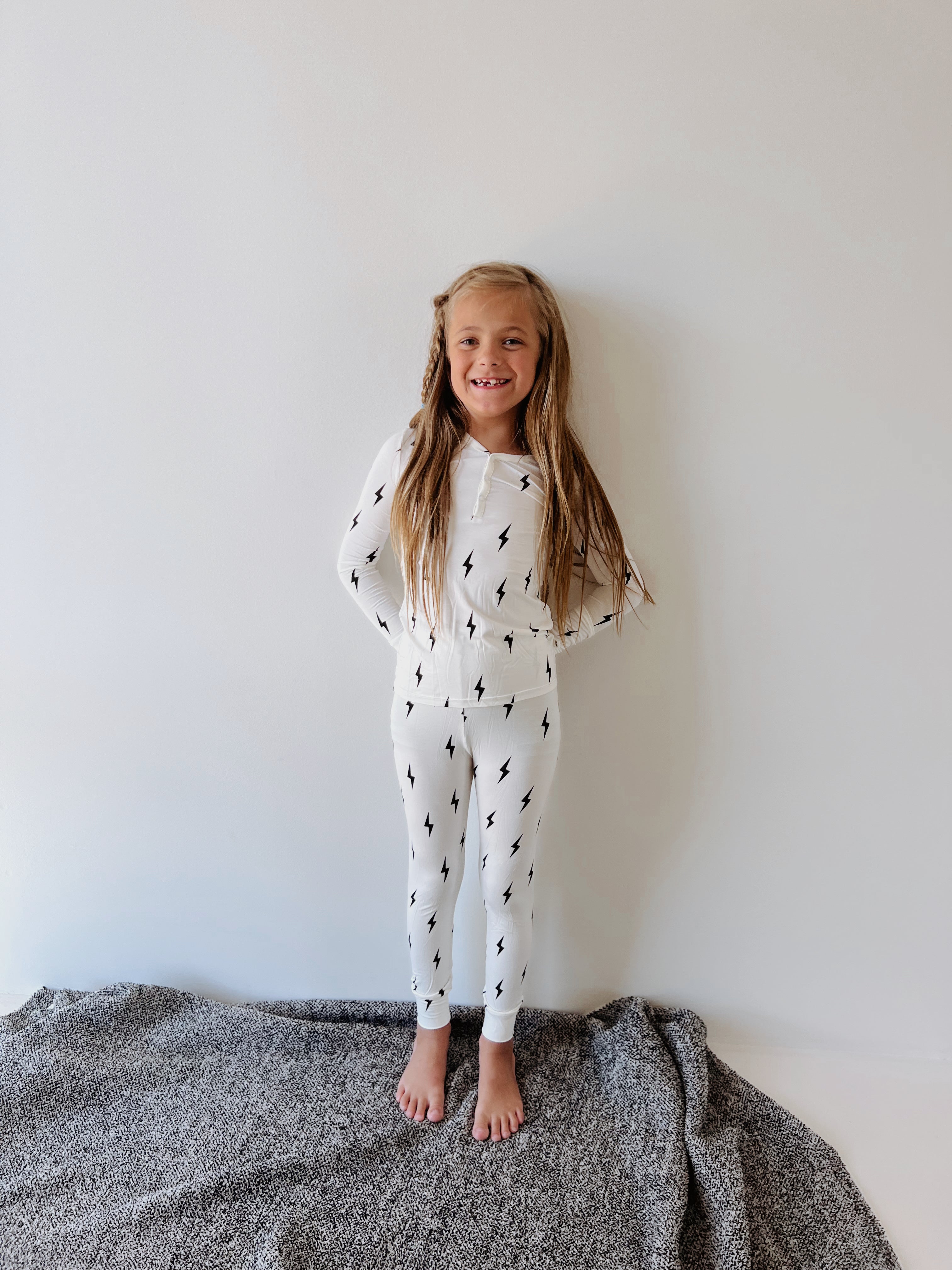 Bamboo Two Piece Pajamas | White & Black Lightning Bolt
