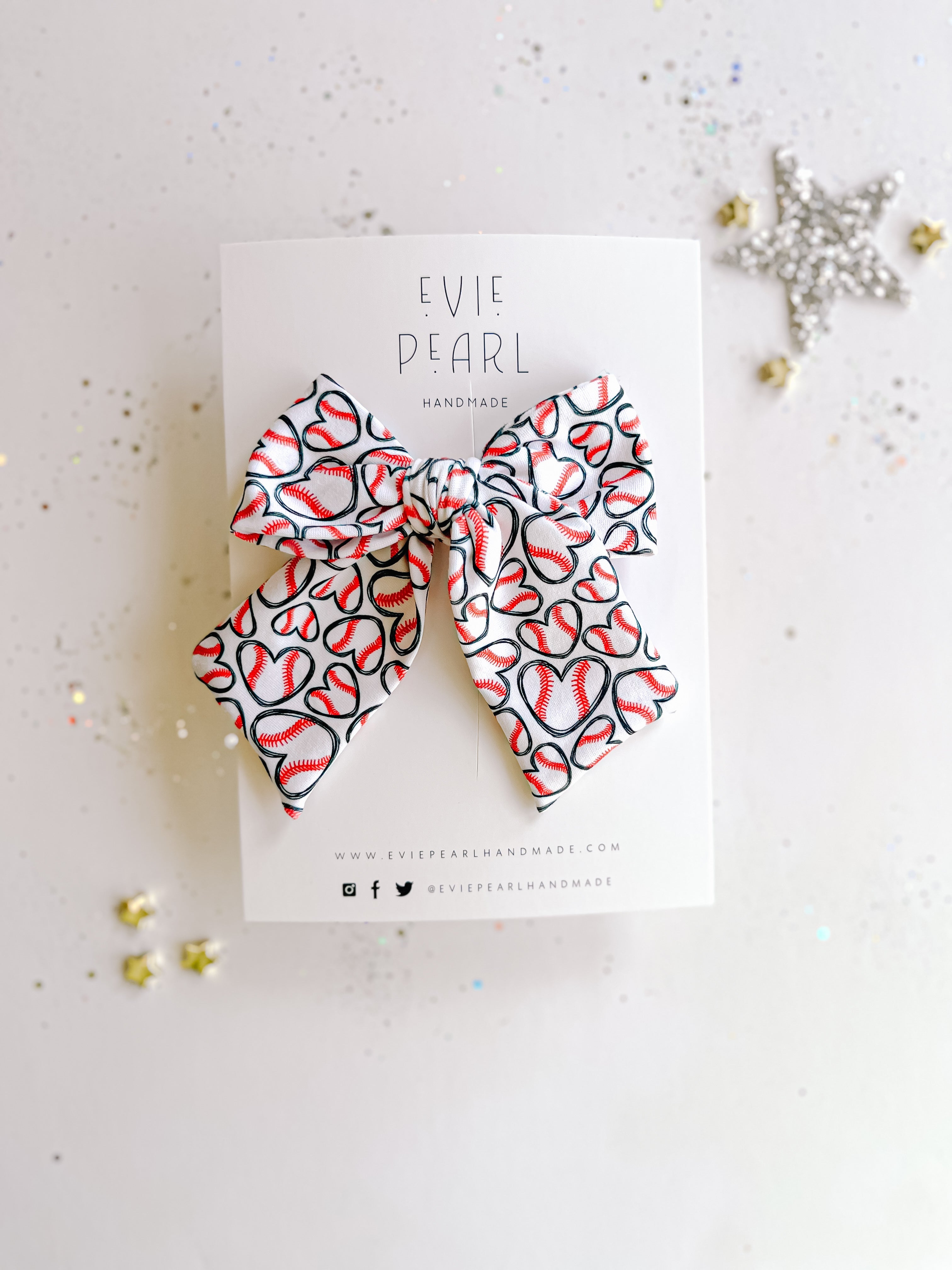 Large Baseball Heart Pinwheel Bow
