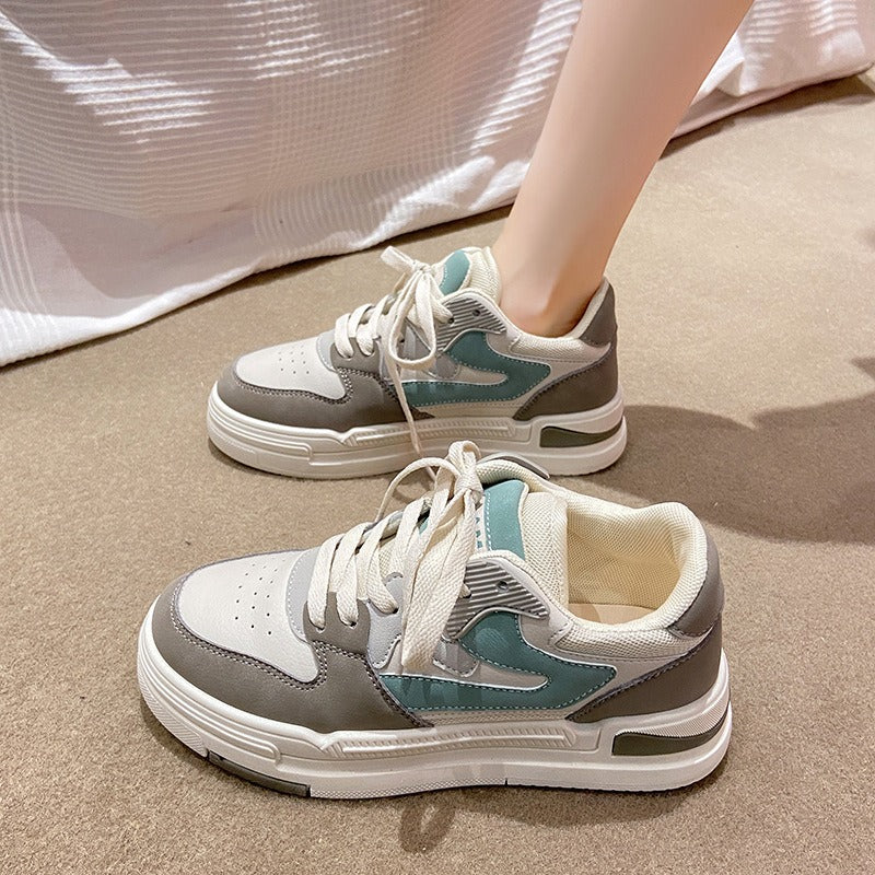 Women's Casual Platform Sneakers - White, Gray & Blue