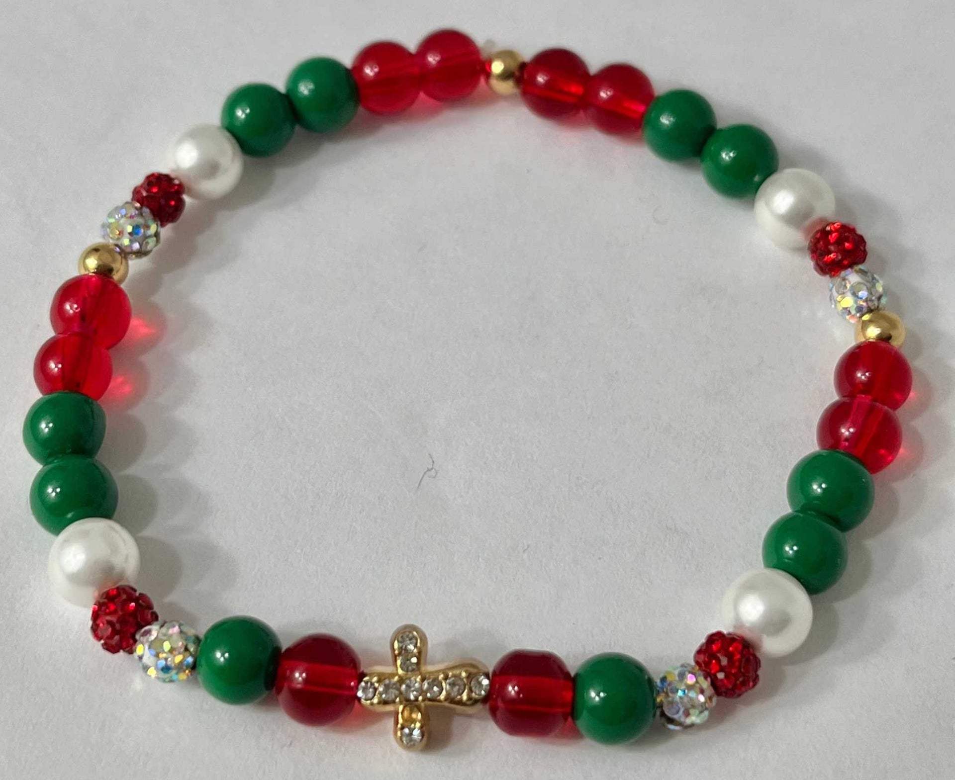 Bead Bracelet Jeweled Christmas Gold Cross