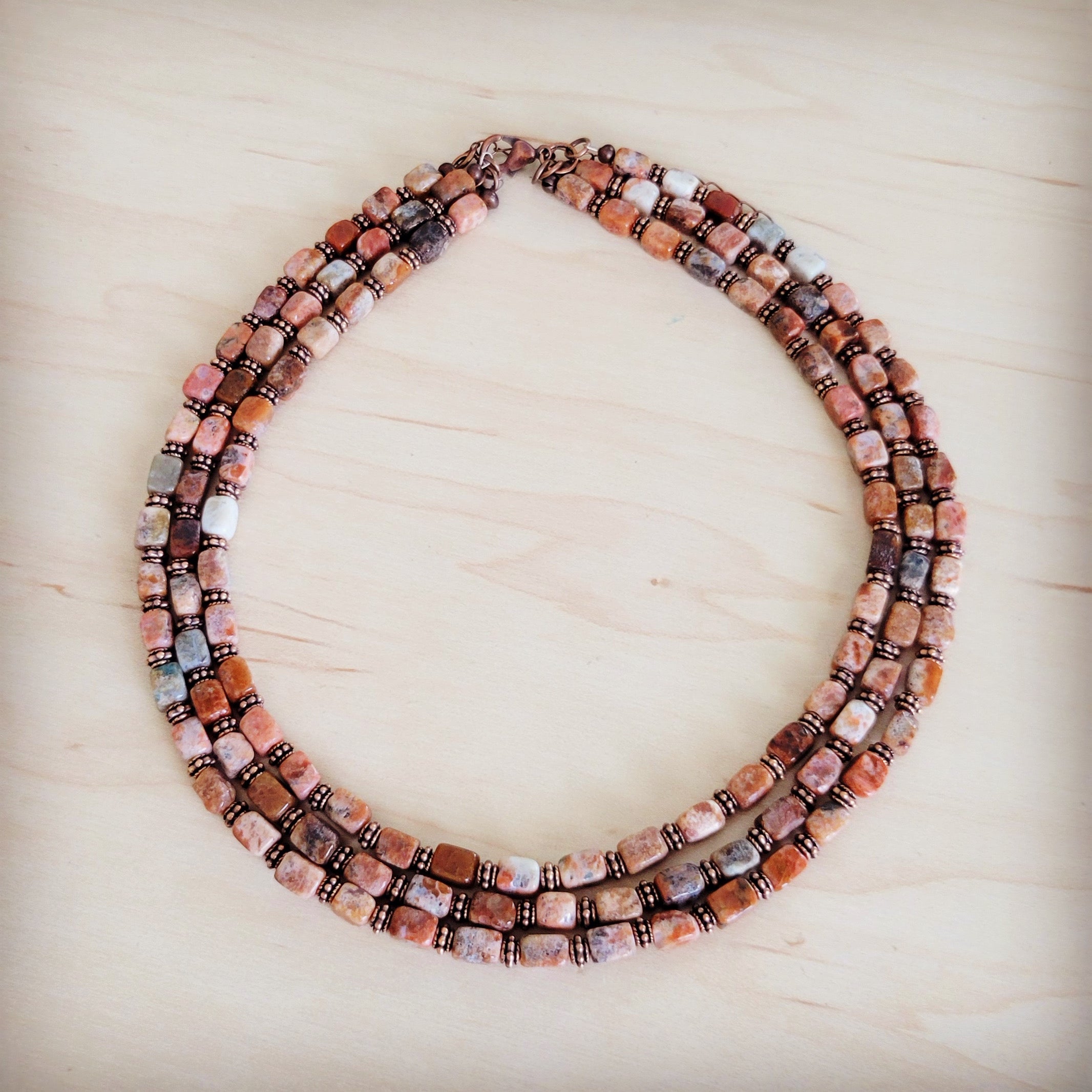 Triple Strand Layered Boho Earth Regalite Collar Necklace 264j